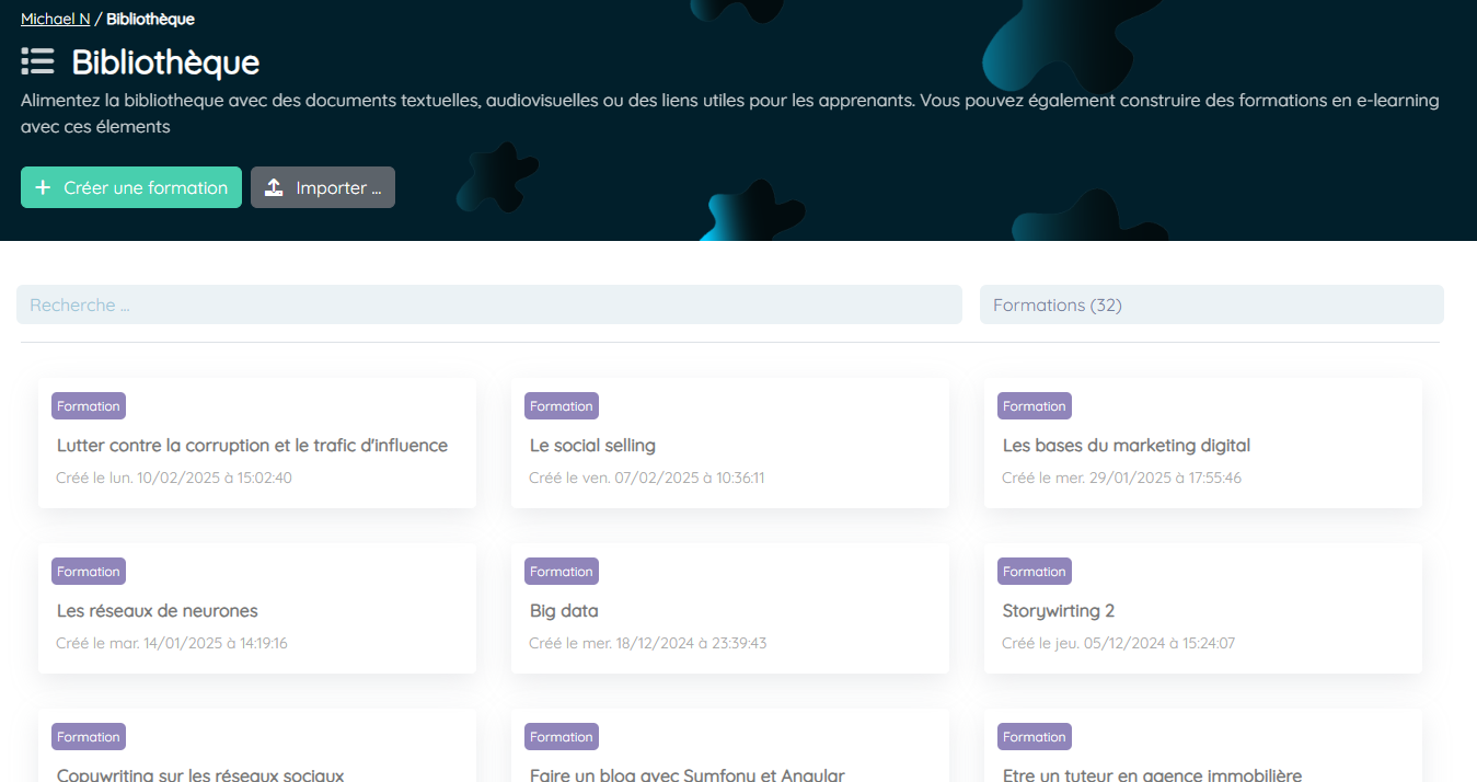 Interface du LMS gratuit d'Educentre
